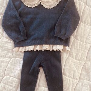 Zara Dark Blue Outfit with White Lace Collar